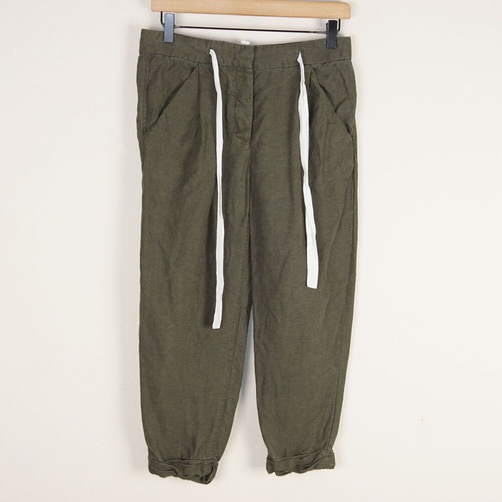 Wilfred Aritzia Allant Green Linen Blend Tie Waist Ankle Cropped Pants Sz 0